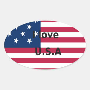 Adesivo Oval I Love U.S.A Swirl: Patriotic Heart Art Impressão