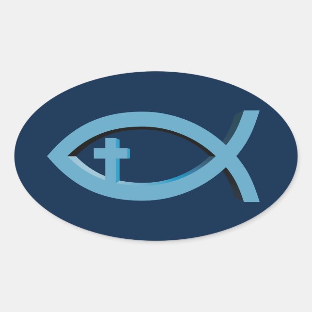Adesivo Oval Ichthus - Christian Fish Symbol with Crucifix (Frente)