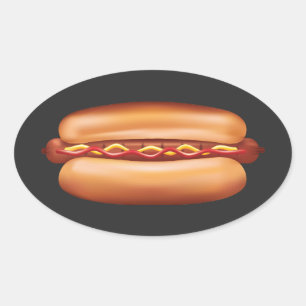 Adesivo Oval Ilustração de Cachorro-Quente Fast Food