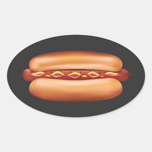 Adesivo Oval Ilustração de Comida Rápida de Cão Quente (Frente)