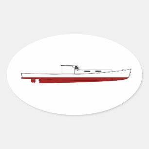 Adesivo Oval Ilustração de cor do barco da lagosta de Downeas