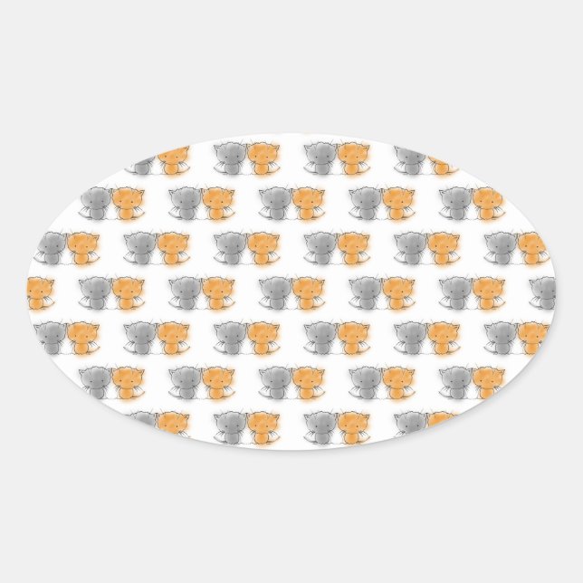 Adesivo Oval Ilustração de Gatinhos Fluffy Adoráveis (Frente)
