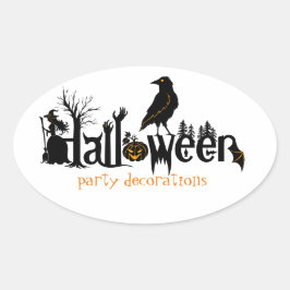 Adesivo Oval Ilustração de Texto do Halloween Preto