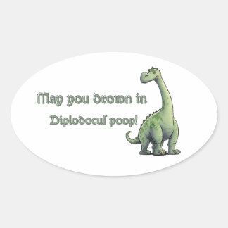 Adesivo Oval Ilustração Humorosa Diplodocus com Desejo Quirky