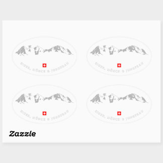 Adesivo Oval Ilustração Minimalista Eiger, Mönch e Jungfrau