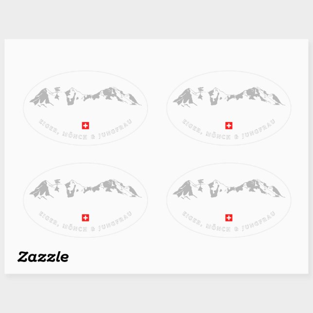 Adesivo Oval Ilustração Minimalista Eiger, Mönch e Jungfrau (Folha)