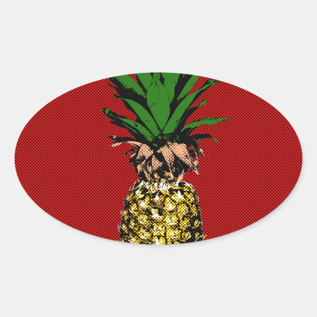 Adesivo Oval Imagem de Newsprint do Pineapple (Frente)