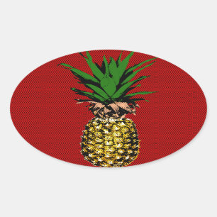 Adesivo Oval Imagem de Newsprint do Pineapple
