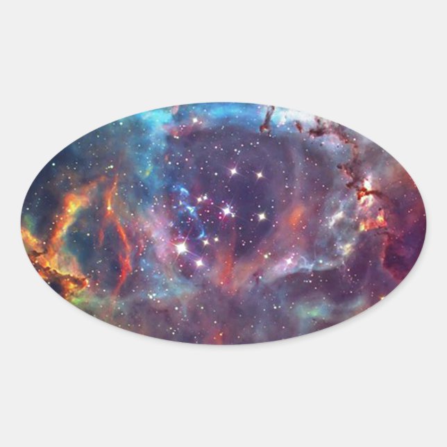 Adesivo Oval Imagem espacial da Nebula Galáxia. (Frente)