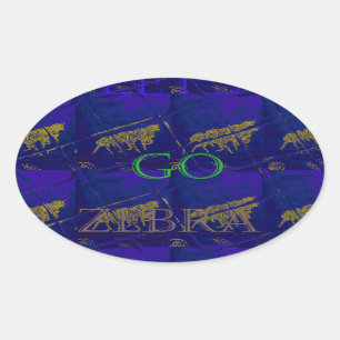 Adesivo Oval Impressão Abstrato "Vamos Ir Zebra" azul francês