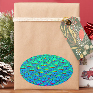 Adesivo Oval Impressão de Arte de Motif Azul Italiano