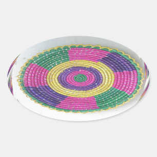 Adesivo Oval Impressão de Arte de Queimaduras Tecidas