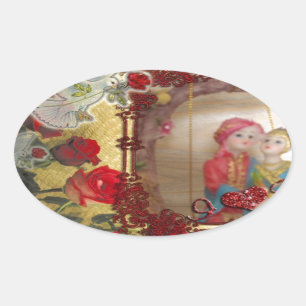 Adesivo Oval Impressão de Arte Gráfica de Retrato de Boneca de 