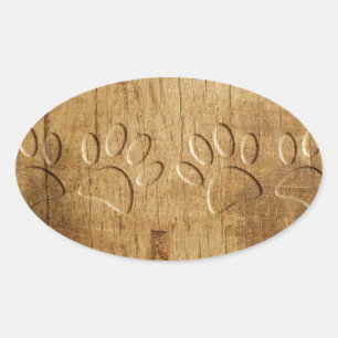 Adesivo Oval Impressão de Cães de Madeira