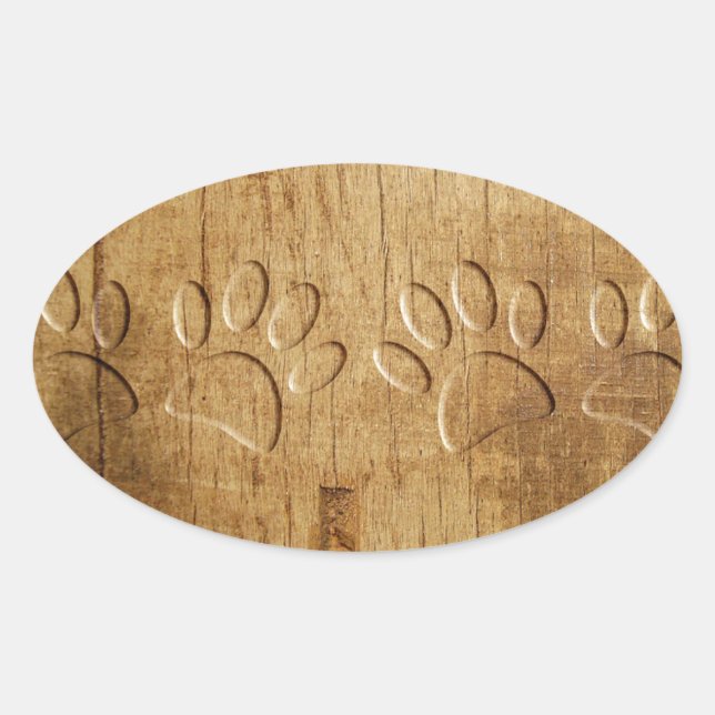 Adesivo Oval Impressão de Cães de Madeira (Frente)