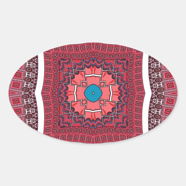 Adesivo Oval Impressão de Padrão de Cultura Sindhi Tradicional (Frente)