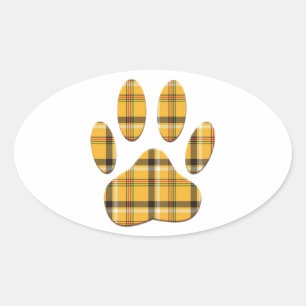 Adesivo Oval Impressão de Pata de Cachorro em Tartan