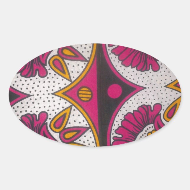 Adesivo Oval Impressão de Tecido de Motif Art,  Africano Colori (Frente)