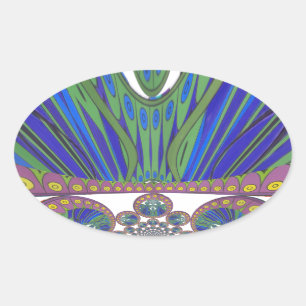 Adesivo Oval Impressão Design de Arte Decorânea Azul Roxo
