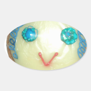 Adesivo Oval Impressão/Gráfico de Cabelo Azul Emoji Art