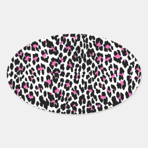 Adesivo Oval impressão-leopardo rosa