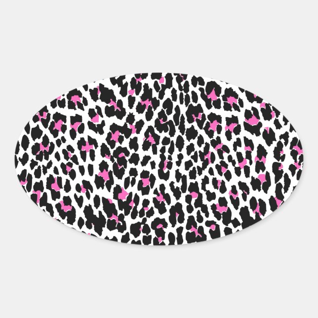 Adesivo Oval impressão-leopardo rosa (Frente)