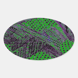 Adesivo Oval Incrível Design Arquitetônico Abstrato Roxo Verde