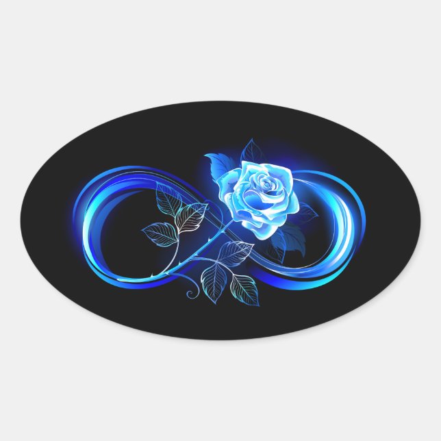 Adesivo Oval Infinito brilhante com rosa azul (Frente)