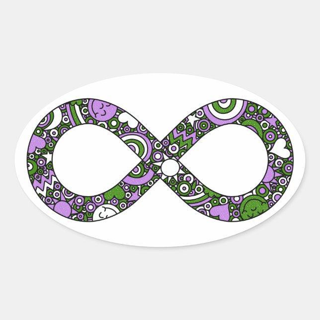 Adesivo Oval Infinity Neurodiversos Doodle Genderqueer Pride (Frente)