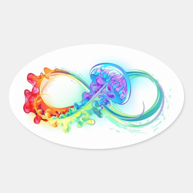 Adesivo Oval Infinity with Rainbow Jellyfish (Frente)
