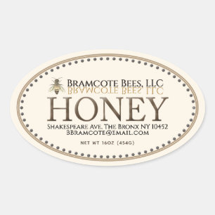 Adesivo Oval Ivory Oval Honey Sticker with Honeybee and Border