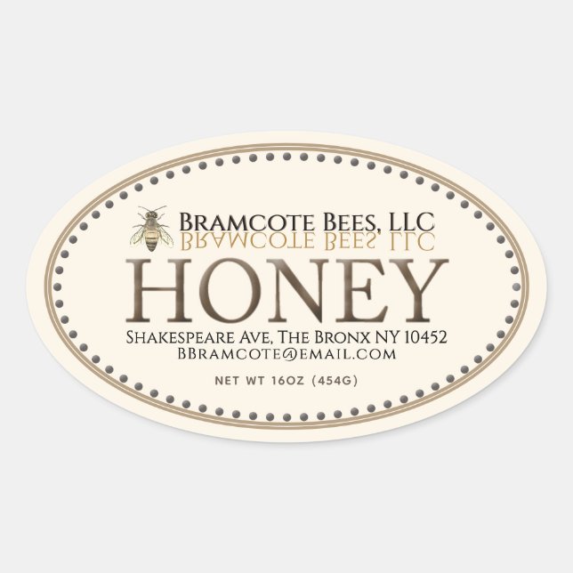 Adesivo Oval Ivory Oval Honey Sticker with Honeybee and Border (Frente)