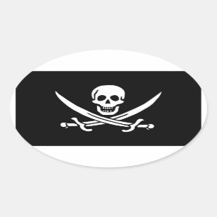 Adesivo Oval Jack Rackham; Bandeira alegre de Roger; Pirata