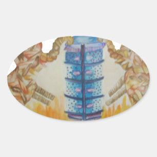 Adesivo Oval Jambo Jumbo African Kids Elephants Art Impressão