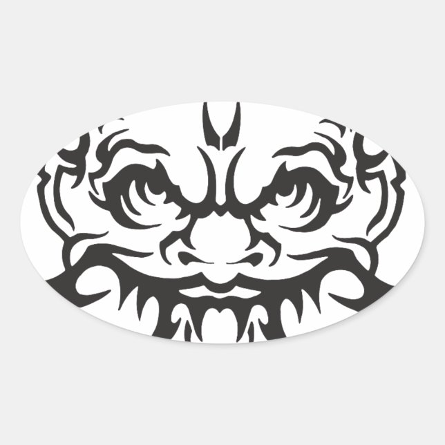 Adesivo Oval Japonês Tattoo Oni Demon (Frente)