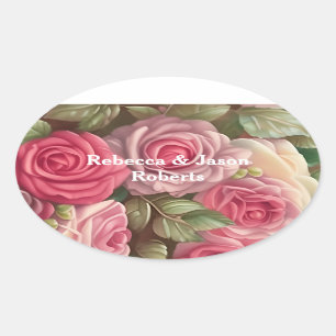Adesivo Oval Jardim Rosa vitoriano - Buquê de casamento