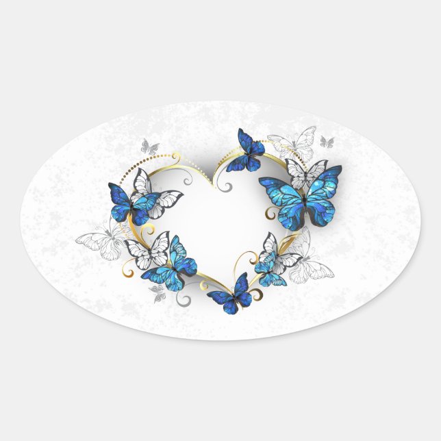 Adesivo Oval Jewelry Heart with Butterflies Morpho (Frente)