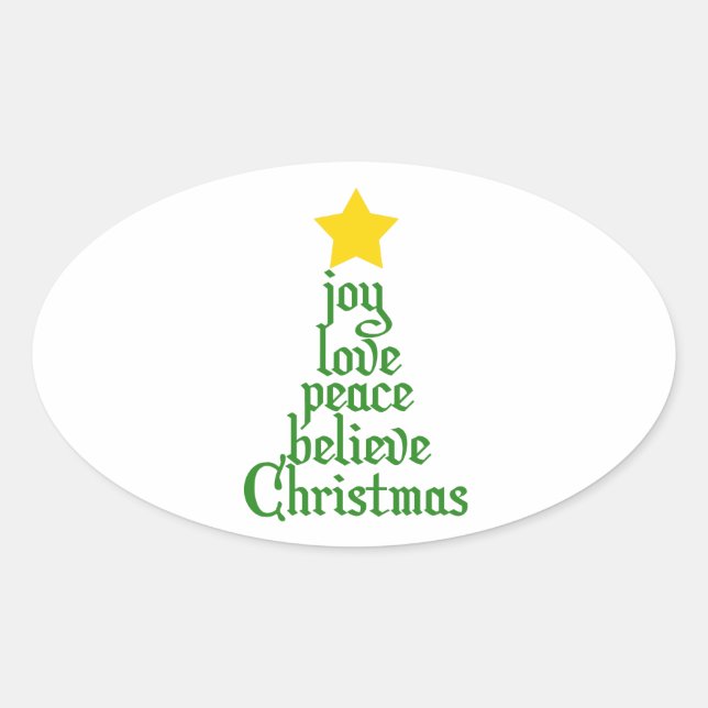 Adesivo Oval Joy, Love, Peace, Acredite, Natal (Frente)