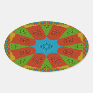 Adesivo Oval Kaleidoscope Bloom Uma Vibrante Cor Impressão Afri