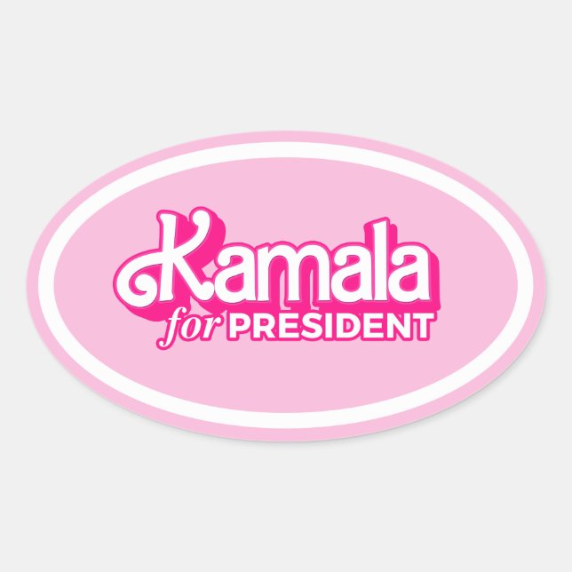 Adesivo Oval Kamala para o Presidente Pink Style (Frente)