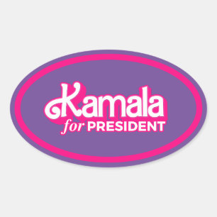 Adesivo Oval Kamala para o Presidente Pink Style