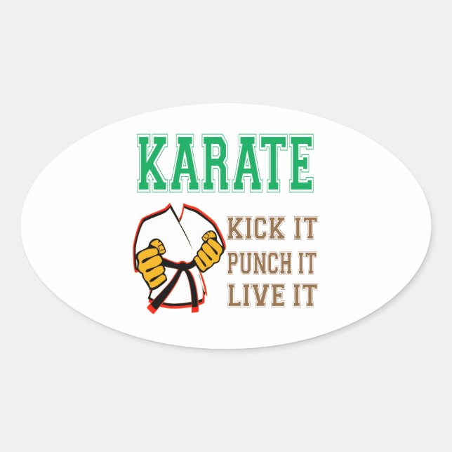 Adesivo Oval Karate Kick, Punch, Live (Frente)