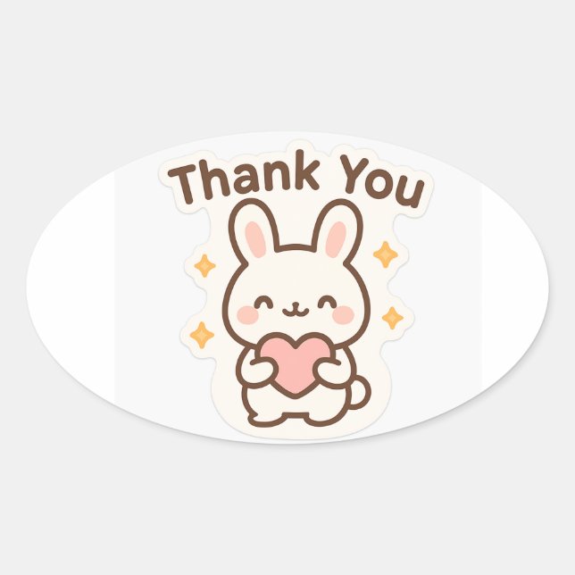 Adesivo Oval Kawaii Bunny Obrigado (Frente)
