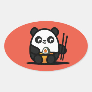 Adesivo Oval Kawaii Funny Panda Square Sticker