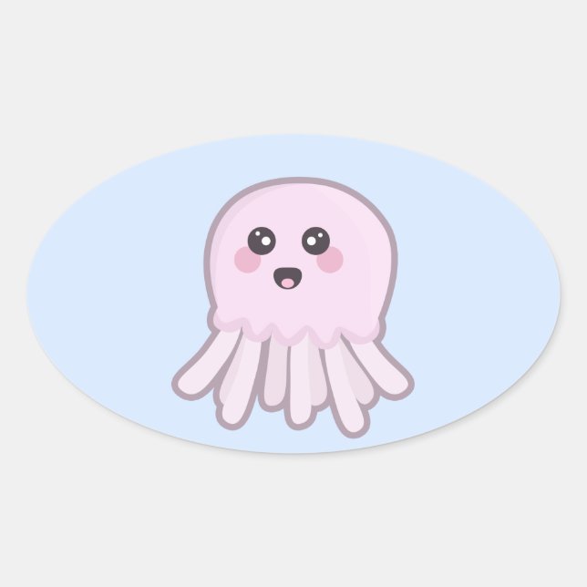 Adesivo Oval Kawaii Jellyfish (Frente)