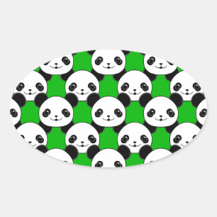 Adesivo Oval Kawaii Panda Bear Pattern