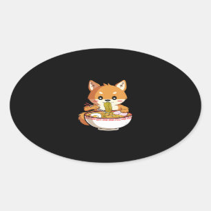 Adesivo Oval Kawaii ramen shiba inu   presente de amante de mac