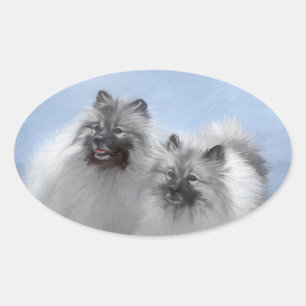 Adesivo Oval Keeshond Pair de Kees pintando Arte Animal Origina