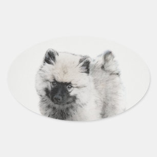 Adesivo Oval Keeshond Puppy Drapy - Arte Cachorro Original Boni