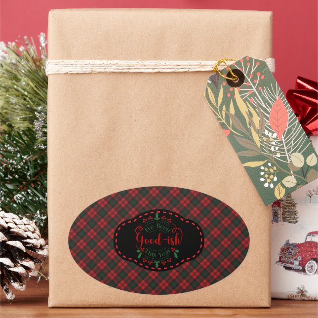 Adesivo Oval Kerr Moderno Natal Tecido Escocês (Feriado)
